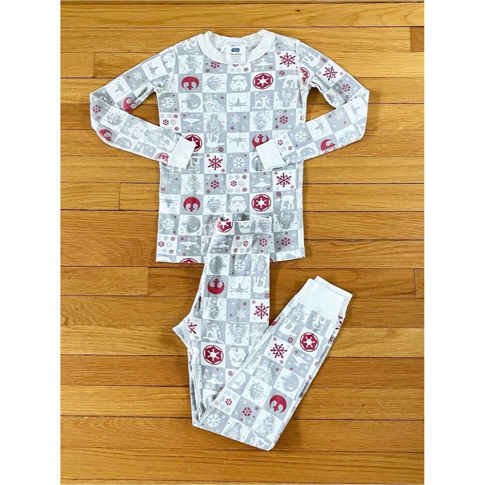Hanna Andersson Grey Red Star Wars Christmas Winter Cotton Long Pajamas 130 8